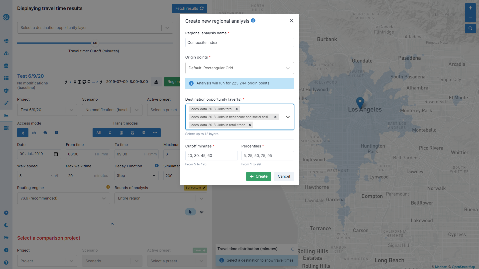 Configuring a regional analysis with multiple destination types and cutoffs